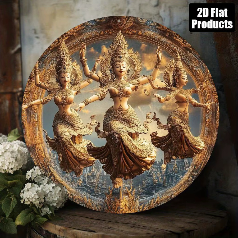 Potdemiel Thai Deity Art Wandschild aus Aluminium, kreisförmig, Gold, Durchmesser: 20,32 cm - Bild 6