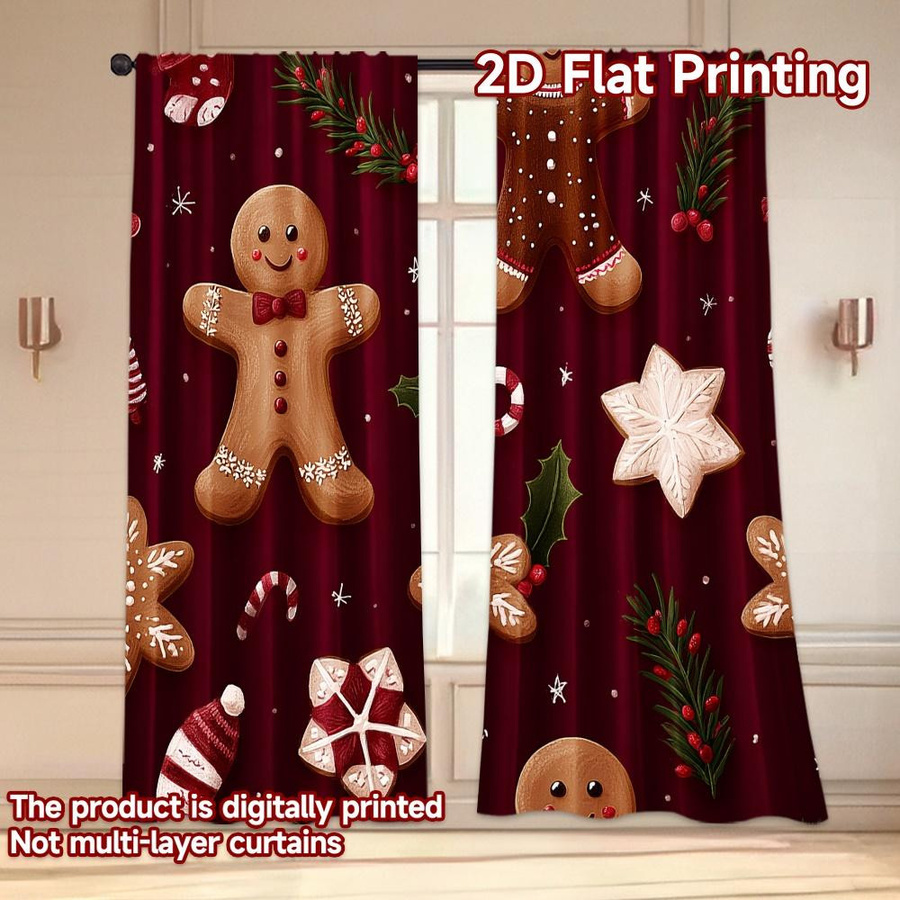Tonnika Chen Vorhangset mit Weihnachtsmann und Lebkuchen Motiv, 2er Set, blickdicht, Multicolor, Breite: 100 cm, Höhe: 70 cm - Bild 6