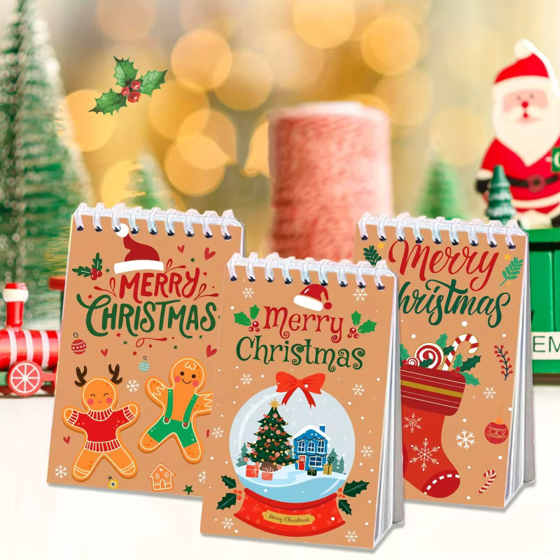 Weihnachts-Schreibset mit 8 Leder-Spiralnotizbüchern und 8 einziehbaren Weihnachtsstiften in Mehrfarbig - Bild 2