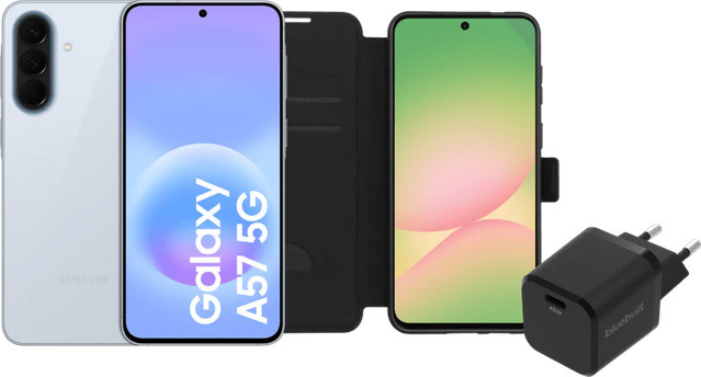 Samsung Galaxy A57 5G Smartphone mit 128 GB Speicher in Hellblau und Basis-Zubehörset - Bild 1
