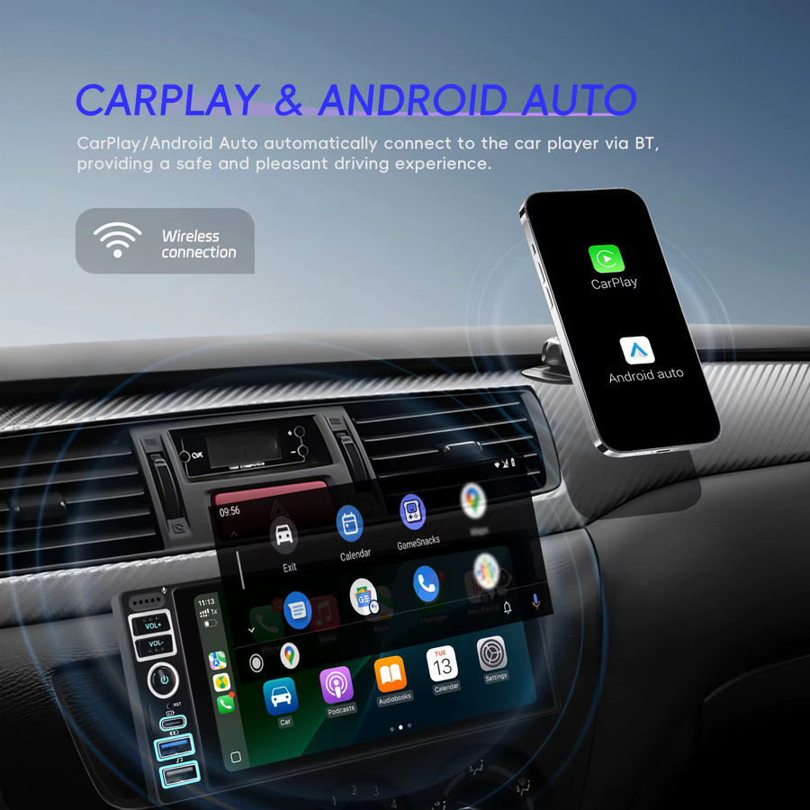 Podofo Android Autoradio mit 4+64GB Speicher, AI DSP, Carplay, Android Auto, Mirror Link, GPS-Navigation und WLAN in Schwarz - Bild 2