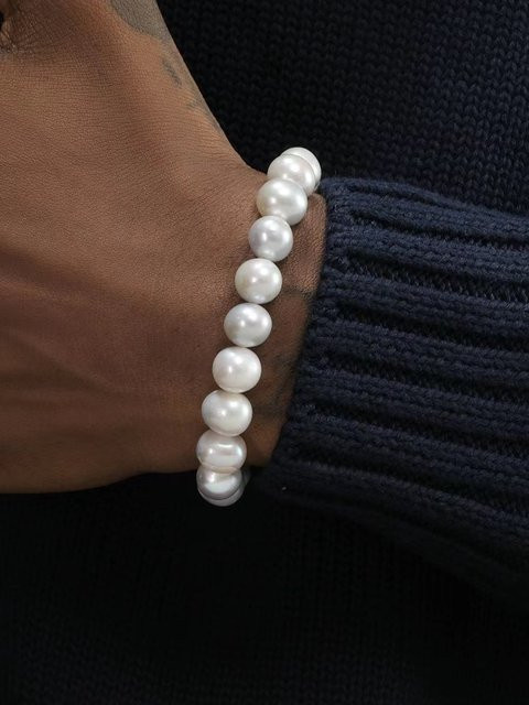 Armband, weiße Acryl Imitation Perlen, 10 mm, Unisex - Bild 1