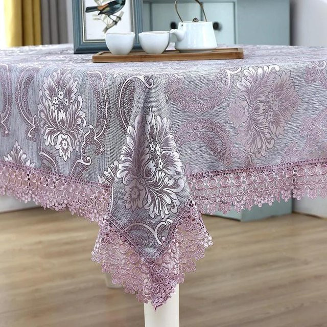 Jacquard Tischdecke WTEMPO in Violett mit floralem Design, rechteckig, B: 110 cm, L: 160 cm - Bild 1