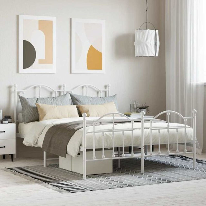 Vidaxl Metallbett in Weiß mit Kopf- und Fußteil im klassischen Design, B/T/H: 140 x 200 cm - Bild 1