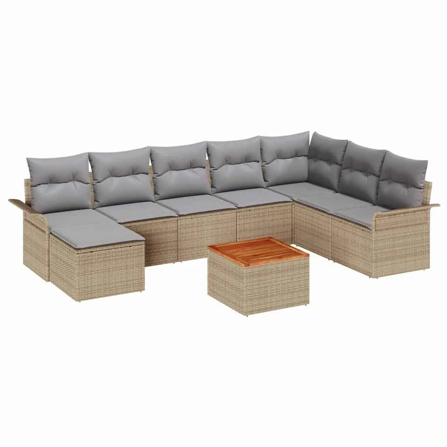 vidaXL Garten-Sofa-Set 9-teilig aus Poly Rattan in Beige mit Polsterung und Stauraum - Bild 2