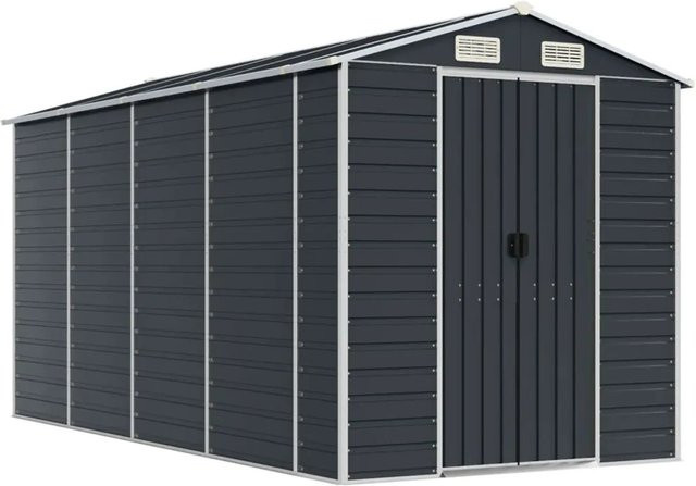 vidaXL Gartenhaus aus verzinktem Stahl in Anthrazit mit Schrägdach, B/T/H: 191 x 385 x 198 cm - Bild 1