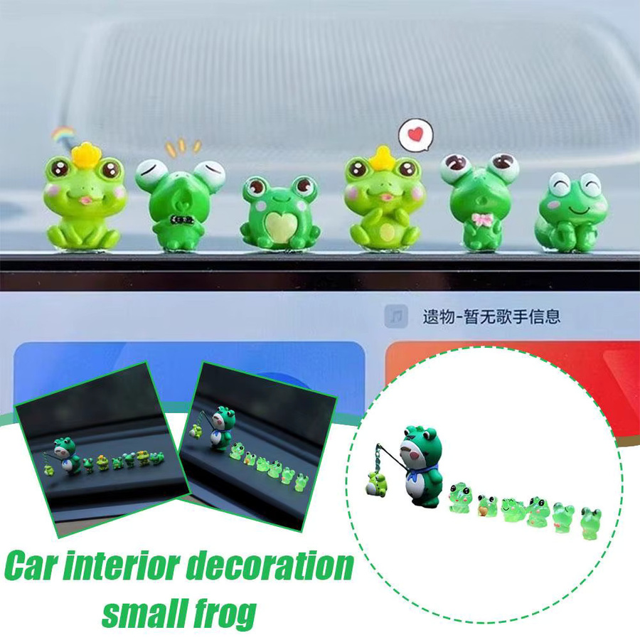 7er Set eelhoe Einsamer Frosch Nachtleuchtende Cartoon Auto Dekoration und Schreibtisch Ornament in Grün - Bild 5