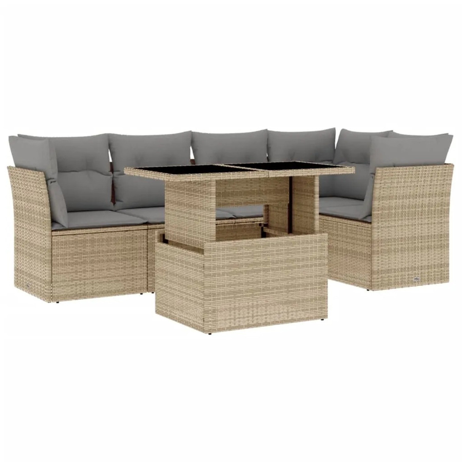 vidaXL 6-teilige Garten-Sofagarnitur aus Poly-Rattan mit Kissen in Beige-grau - Bild 2