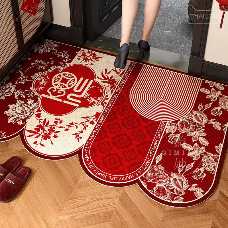 VIKAMA Fußmatte mit Kieselalgen-Design in Rot, rutschfest und saugfähig, unregelmäßige Form für Badezimmer und Eingangsbereich, B/T: 60 x 40 cm - Bild 1