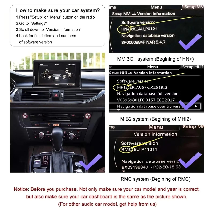 CARABC Drahtloses CarPlay und Android Automodul für Audi A6 A7 2012–2018 mit Bluetooth-Audio und OEM-Rückfahrkamera Unterstützung in Schwarz - Bild 4