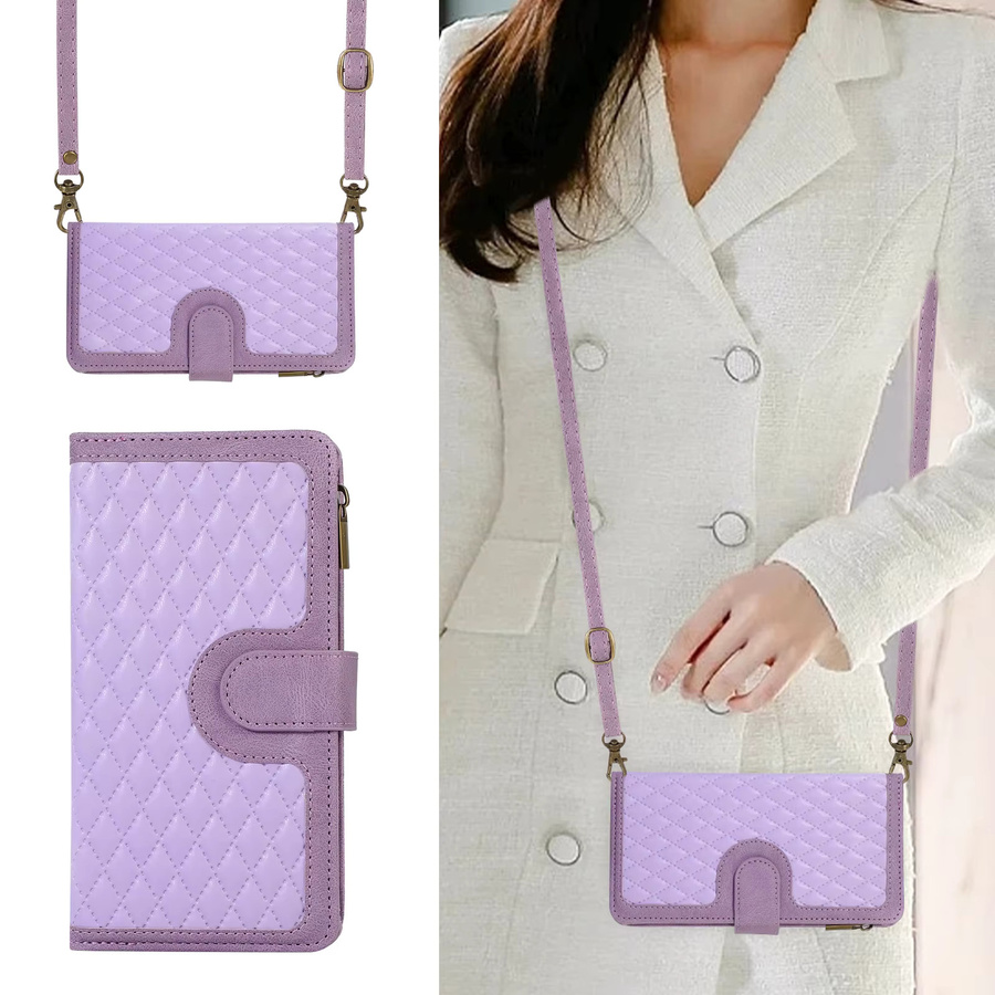 Leder Brieftasche mit Reißverschluss und Kartenfach als Handyhülle für Samsung Galaxy A-Serie in Braun oder Lila - Bild 4