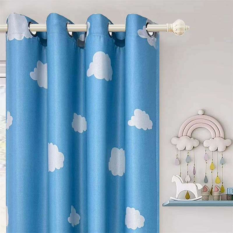Blaue Cartoon-Vorhänge mit Wolken-Print für das Kinderzimmer, halbtransparente Fensterpaneele von Black Ant, Breite: 107 cm, Höhe: 160 cm - Bild 3
