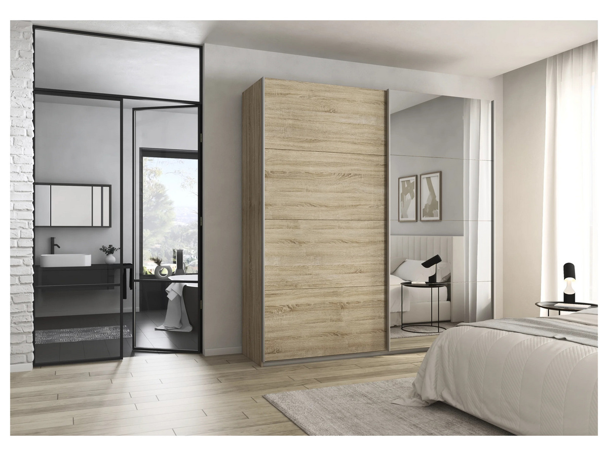 RAUCH ORANGE Quadra Schwebetürenschrank mit Spiegelelementen in Braun, B/T/H: 226 x 62 x 230 cm - Bild 2