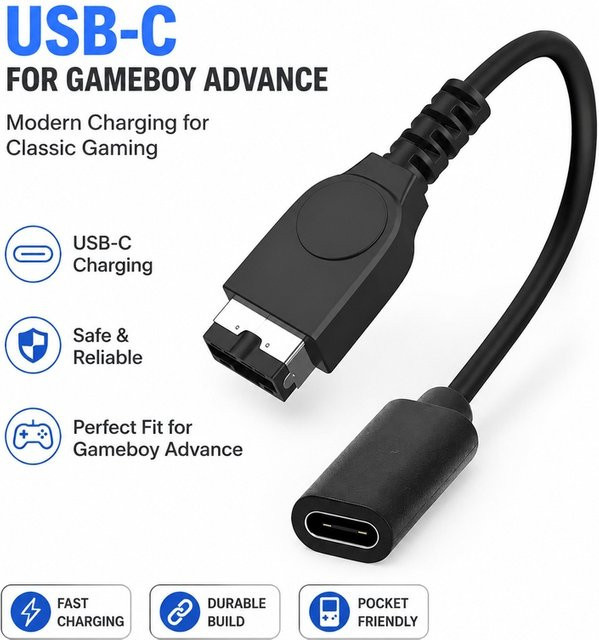 Nintendo USB-C Schnellladekabel für Gameboy Advance SP und Nintendo DS in Schwarz - Bild 1