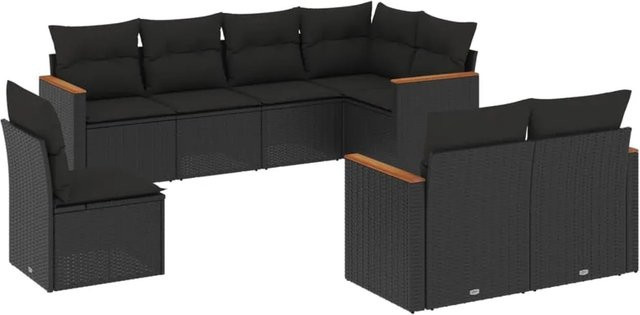 vidaXL 8-teilige Garten-Sofagarnitur in U-Form aus schwarzem PE-Rattan mit Sitzkissen und Stauraum - Bild 1
