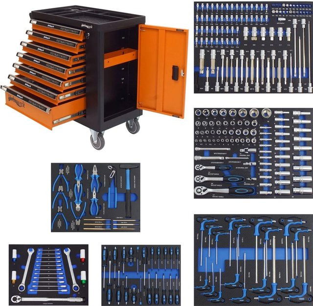 Holmwerk Werkstattwagen XXL mit 252 Teilen in Orange, rollbar und abschließbar mit Arbeitsplatte - Bild 1