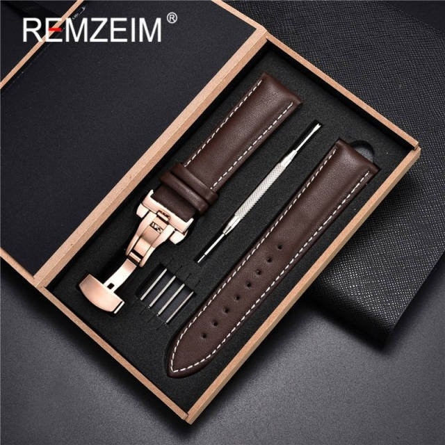 Uhrenarmband Echtleder, Kalbsleder, Schwarz, Herren, 22mm - Bild 1