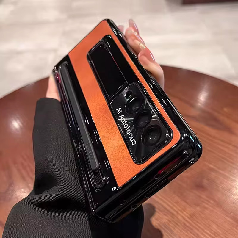 Luxus Scharnierhülle mit S Pen Ständer und Displayschutzfolie für Samsung Galaxy Z Fold 5G in Braun - Bild 2