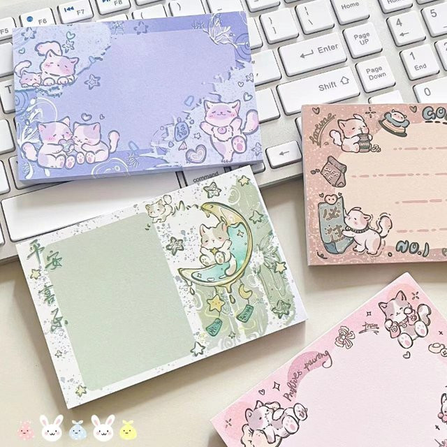 COffice Schreibwaren Katzenserie Notizblock mit abreißbaren Blättern, bunter Kawaii Memo-Block für Büro und Studium - Bild 1