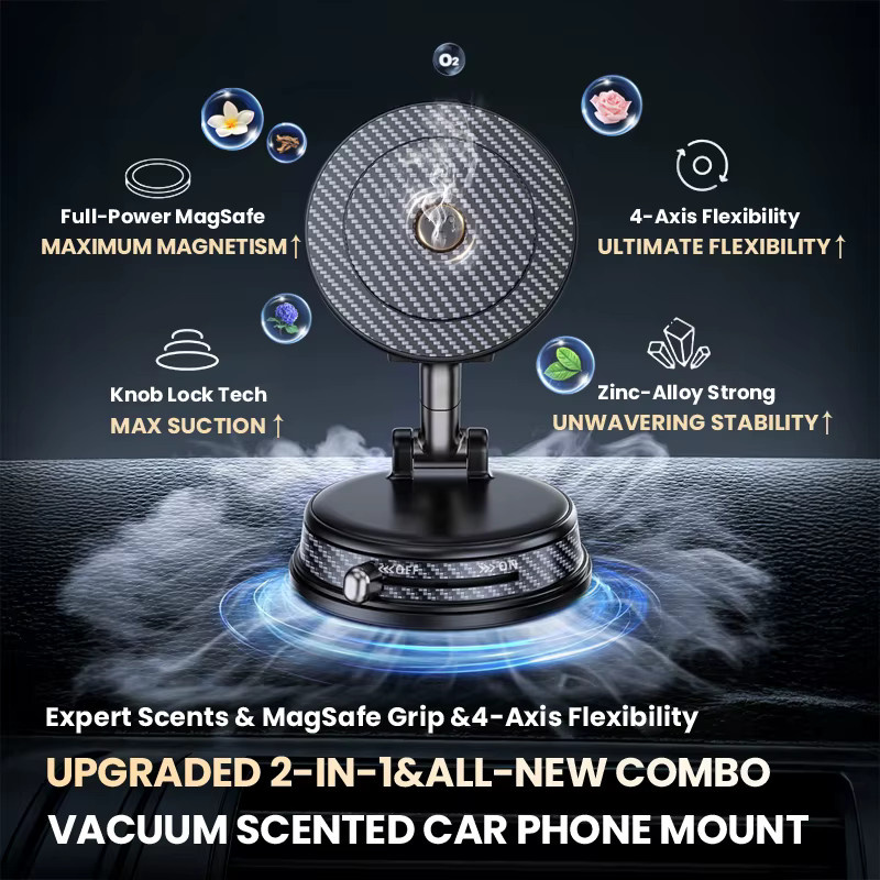 Vakuum-Magnet-Autotelefonhalterung mit 360 Grad Rotation und Aromatherapie-Funktion für MagSafe, iPhone und Samsung, Farbe: Schwarz - Bild 2