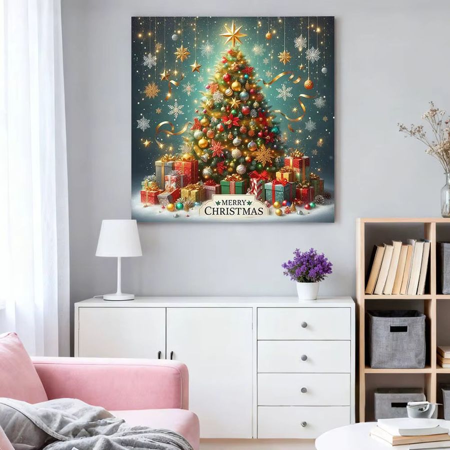 HUACAN 5D Diamantmalerei Weihnachten Baum als rundes Diamant Mosaik in Multicolor - Bild 3