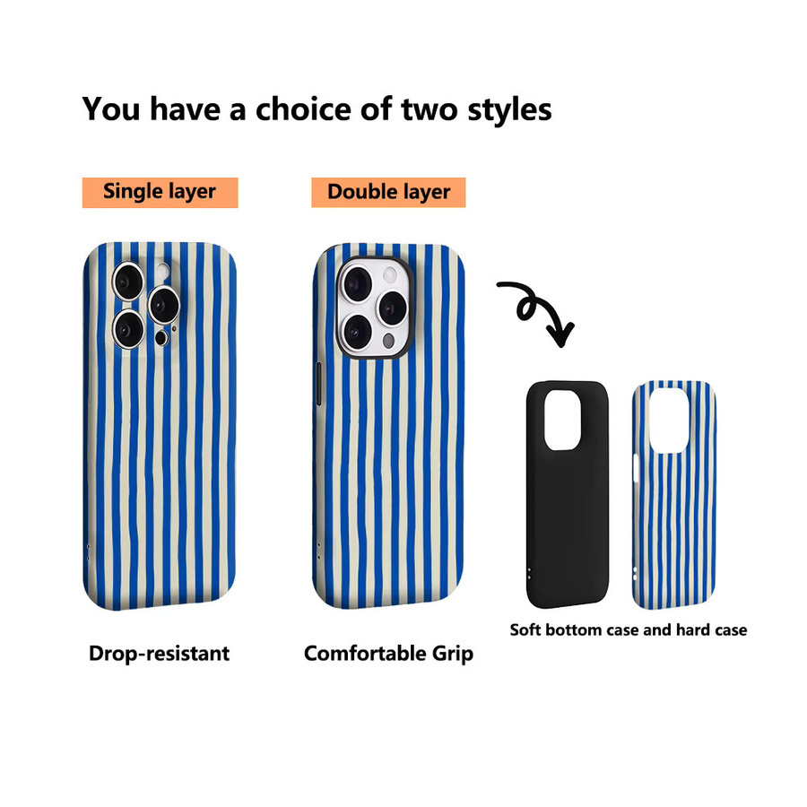 Luxuriöse doppellagige Handyhülle für Apple iPhone Modelle in nautischem Blau und Beige gestreift - Bild 2