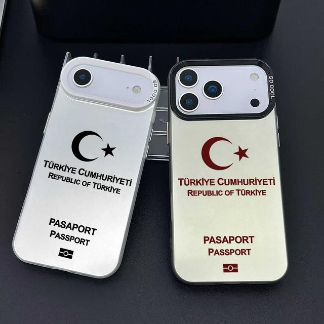 Handyhülle im Türkei Passport Design für iPhone 17 16 15 14 13 12 11 Pro Max Air, bunte matte Laser Aurora Optik, stoßfeste Schutzhülle in Multicolor und Schwarz - Bild 1