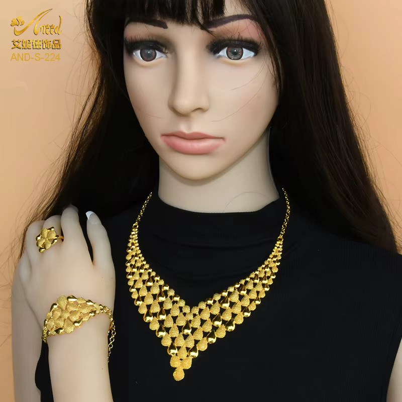 XUHUANG Schmuck-Set Halskette und Ohrringe, Gold, Damen - Bild 3