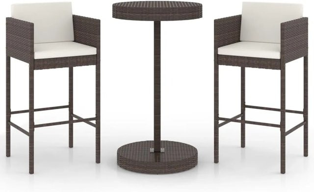 vidaXL 3-teiliges Gartenbar-Set aus Poly-Rattan und Stahl in Braun mit cremeweißen Kissen - Bild 1
