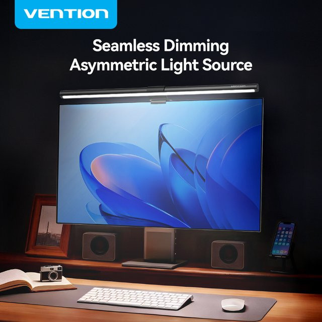Vention LED-Monitor-Lichtleiste in Schwarz mit asymmetrischer Lichtquelle, USB-Anschluss und Touch-Bedienung zur Augenschonung für PC und Laptop - Bild 1