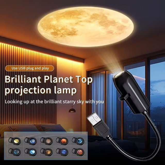 VENUSWING USB LED Star Galaxy Projektorlampe mit umschaltbaren Mond und Erde Mustern in Schwarz für dein Schlafzimmer - Bild 1