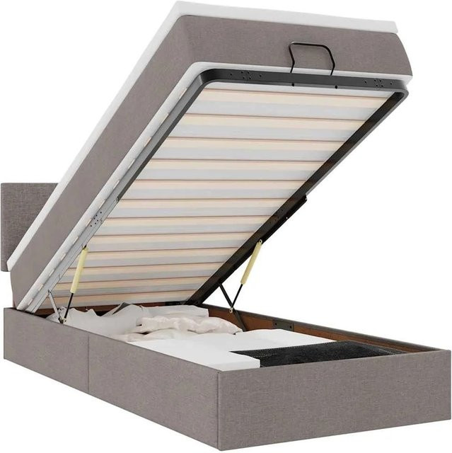 vidaXL Ottoman-Bett mit Matratze, LED-Unterbettbeleuchtung und USB-Ladeport, Taupe, B/T: 100 x 200 cm - Bild 1