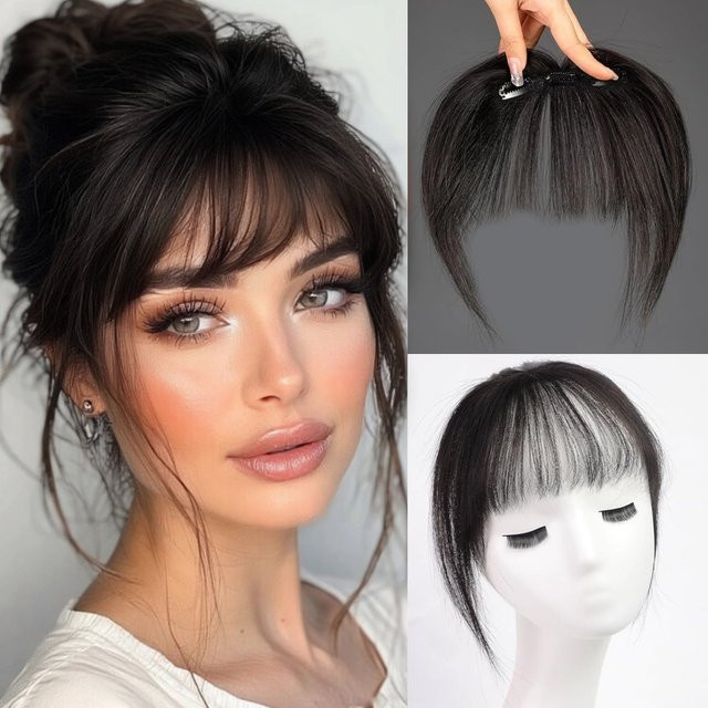 HAIRCUBE Clip-in-Air-Wispy-Fransen aus 100 % Echthaar, Schwarz, Damen - Bild 1