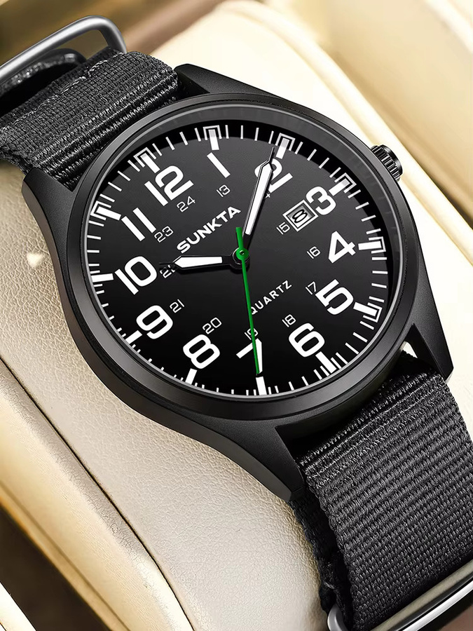 LIGE Armbanduhr Quarz, Nylon Strap, black green, Herren - Bild 6