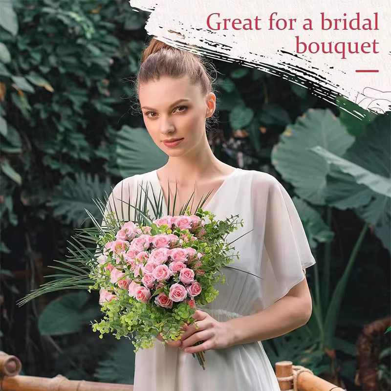 ZQNYCY Rosen-Kunstblumenstrauß aus Seide in Pink für Hochzeit und Heimdekoration - Bild 4