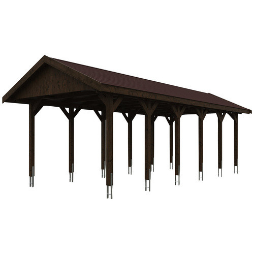 Skan Holz Carport Wallgau Satteldach aus Nadelholz in Nussbaum Braun, Breite: 380 cm, Tiefe: 900 cm, Höhe: 313 cm - Bild 3