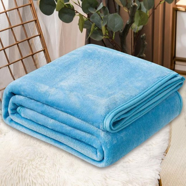 Warme Coral Fleece Flanell Decke von WoW Home in Blau, B/T: 70 x 100 cm - Bild 1