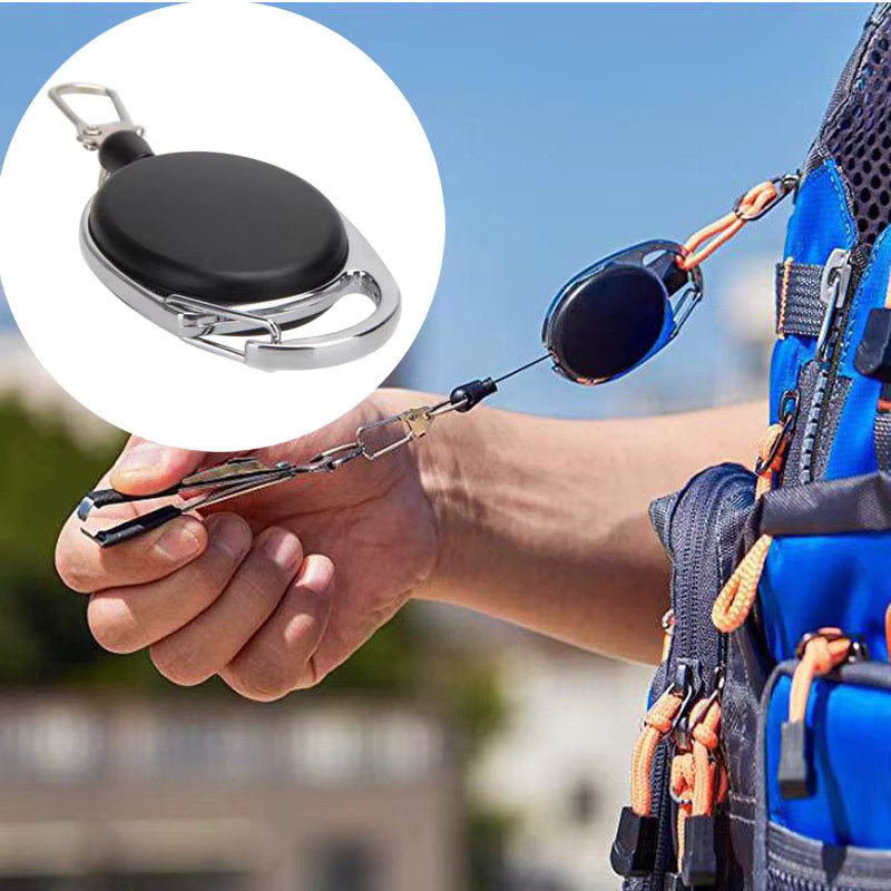 Einziehbarer Schlüsselanhänger und ID-Karabiner mit Rollmechanismus für Ausweishalter, Schwarz, Kunststoff, 2-4 Stück - Bild 4