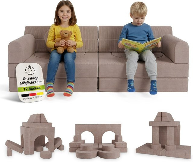 Juskys Kinder Spielsofa Kayo in Rosa aus Cord mit Stapelsteinen - Bild 1