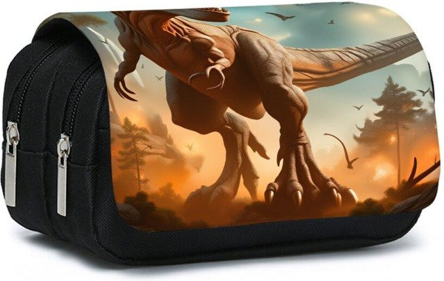 Fancy Style Studio Doppeltes Klapp-Stiftetui mit Dinosaurier-Muster in Multicolour für Schule und Büro - Bild 1