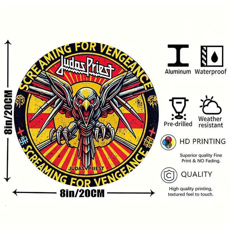 Potdemiel Heavy Metal Poster Vintage Adler Wandkunst mit Typografie in Multicolour, Durchmesser: 20 cm - Bild 2