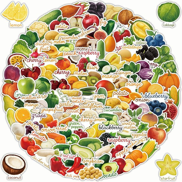 200 Stück Obst- und Gemüse-Aufkleber in Multicolour mit Geschenkboxen von RecordingYourLife Store für DIY-Bastelarbeiten und Tagebücher - Bild 1