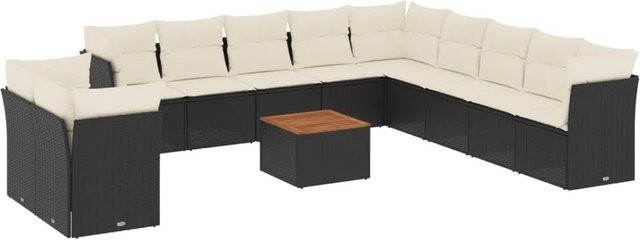 vidaXL 12-tlg Garten-Sofagarnitur in L-Form mit Kissen und Couchtisch, Schwarz, Poly-Rattan mit Metallgestell - Bild 1