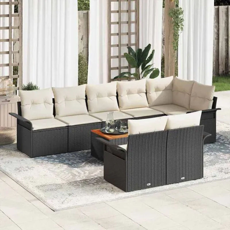 vidaxl Garten-Sofa-Set mit 9-teiligem Polster-Set und Stauraum in Schwarz und Creme - Bild 1