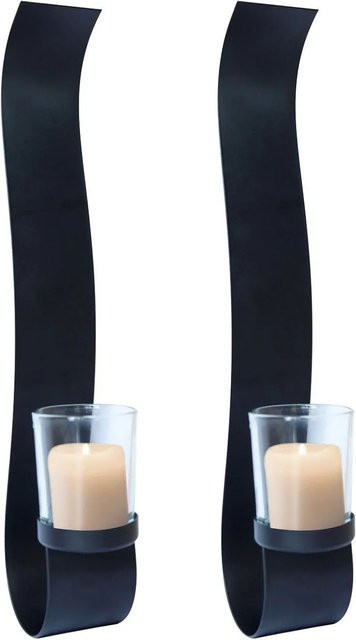 Lex 2er Set Wandkerzenhalter aus Metall und Glas in Schwarz für Teelichter und Stumpenkerzen - Bild 1