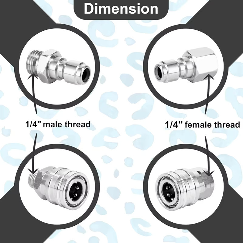 DCNB Edelstahl Schnellanschluss-Adapter-Set für Hochdruckreiniger mit 1/4 Zoll Innengewinde und Außengewinde in Silber und Grau - Bild 3