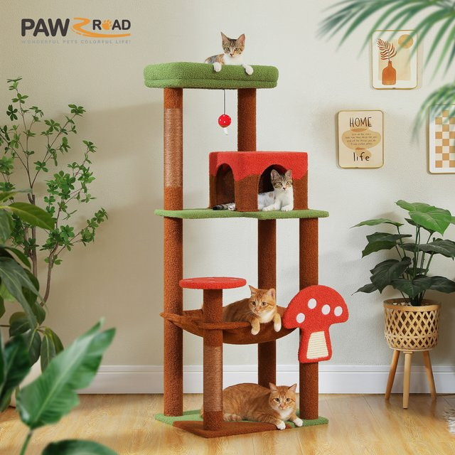 PAWZ Road Mehrstufiger Kratzbaum mit Hängematte und Pilz-Design in Multicolour - Bild 1