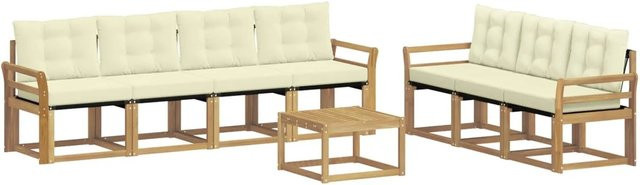 vidaXL Outdoor-Sofagarnitur 8-tlg. aus Akazienholz mit Kissen in Weiß und Beige - Bild 1