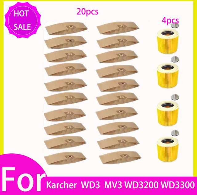 Kärcher Ersatz Staubbeutel mit HEPA Filter für WD3 Premium, WD3200, WD3300 und MV3, Farbe: Braun - Bild 1