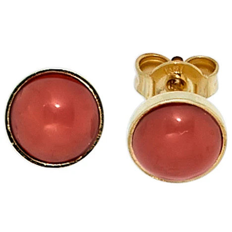 Colfem Ohrstecker 333 Gelbgold, Koralle, rot, Damen - Bild 1